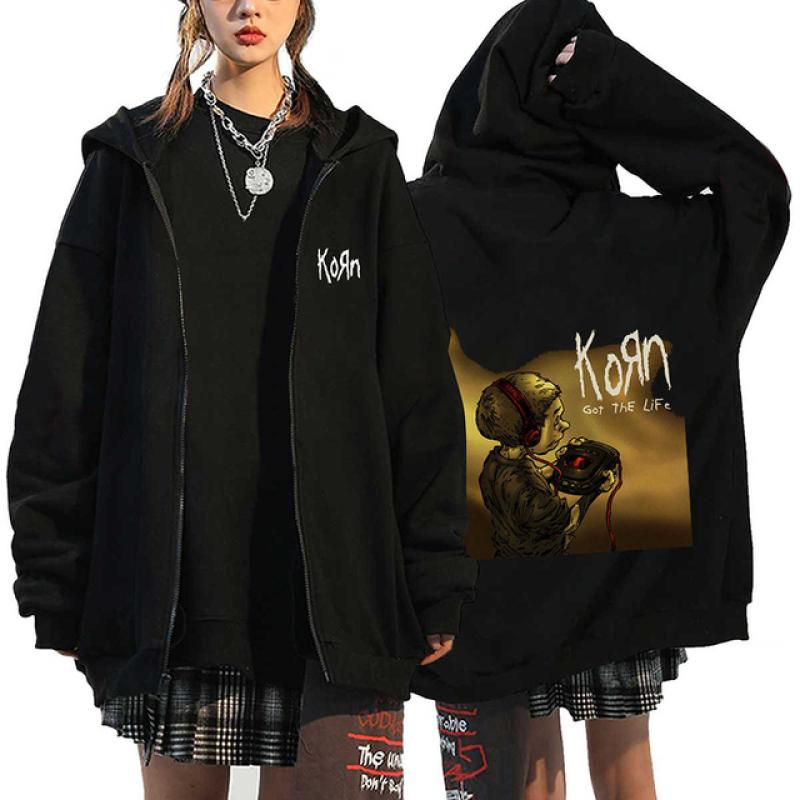 Толстовки на молнии с принтом Korn Rock Band Металлическая музыка Мужские куртки на молнии Уличная одежда в стиле хип-хоп Толстовки унисекс Y2K Кардиганы Пальто