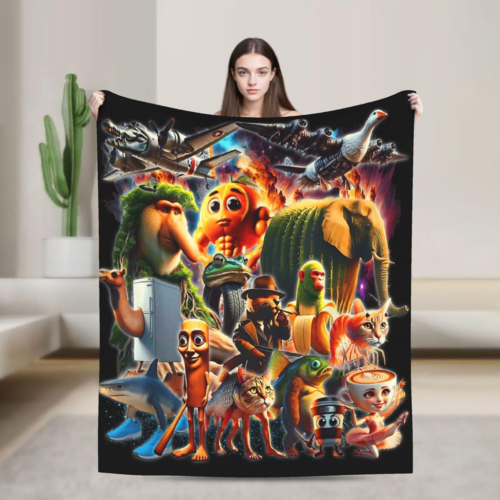 Bombardino Crocodilo Italian Brainrot Blanket Fleece Funny Meme Soft Throw Blankets for Airplane Travel Bedding Quilt