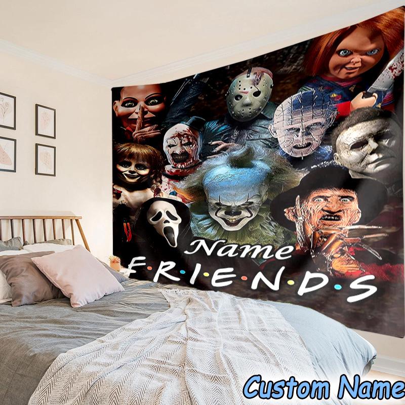 Custom Name Tapestry Horror Characters Tapestry Room Decoration Wall Hanging for Living Room Bedroom, dormitory, Birthday and Christmas gifts