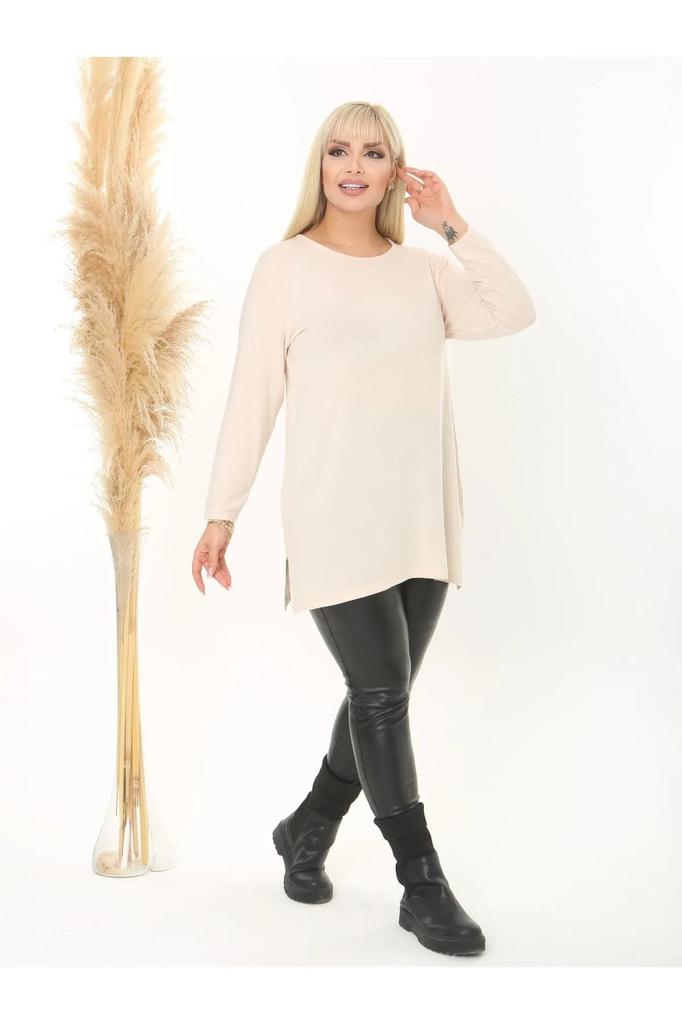 Женская блузка большого размера, гибкая шерстяная вискозная туника с большим разрезом большого размера