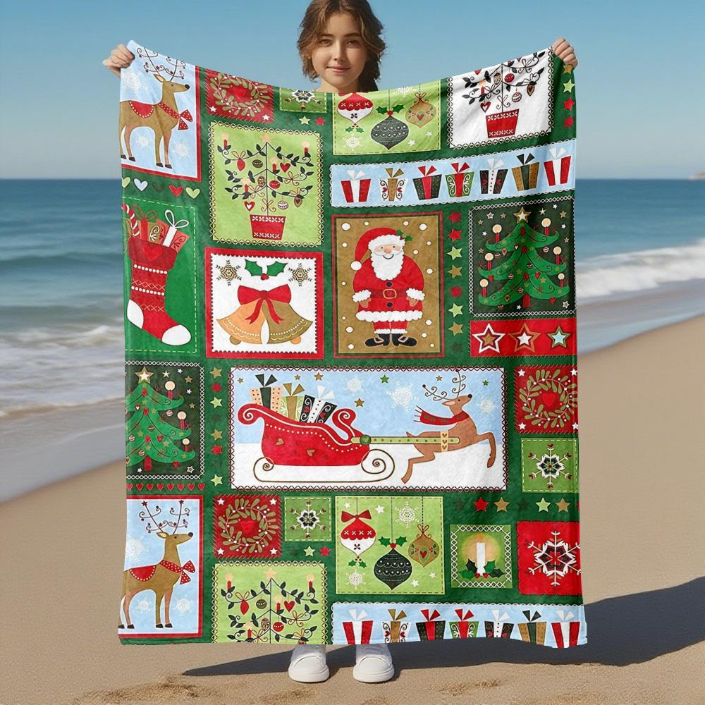 1PC Christmas, ornamentsOutdoor Flannel Blanket - Soft Plush Decor for Picnics, camping, Bedroom, Playroom, Office, or Lunch Break 1366A