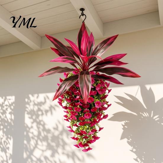 Maintenance Free Hanging Floral Art Artificial Flowers, Plants for Outdoors, UV Resistant Faux Long Lasting Decorative Vines Indoor Outdoor