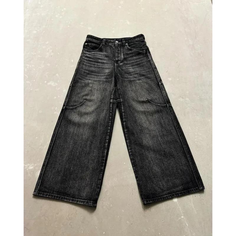 RogueWave Streetwear Washed Retro Baggy Jeans Goth Hip-hop Personality Harajuku Trendy Black Straight Pant Y2K Wide Leg Pants Unisex