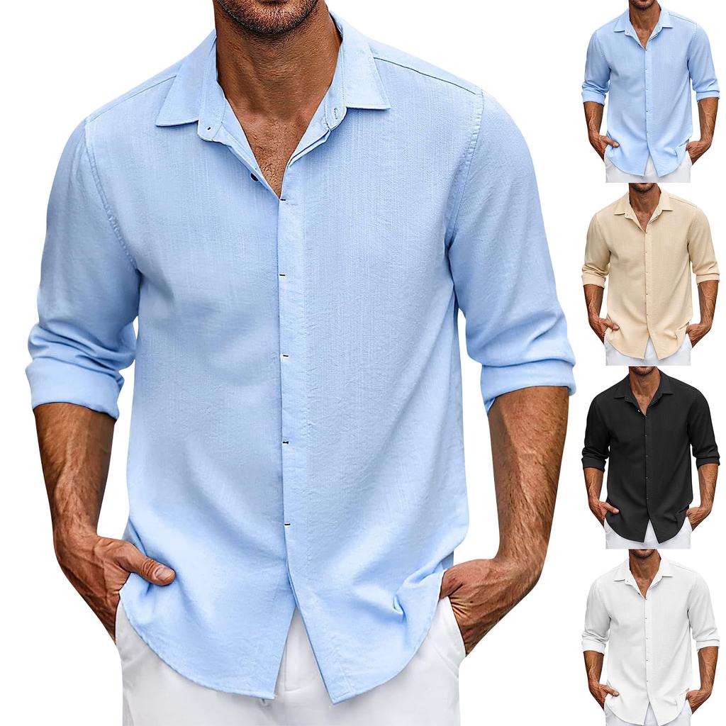 Men's Solid Color Lapel Shirt Casual Loose Fashion Cardigan Top