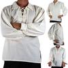 Adult Men Medieval Renaissance Cosplay Shirt Lapel Long Sleeve Lace-up Solid Color Loose Fit Pullover Shirt