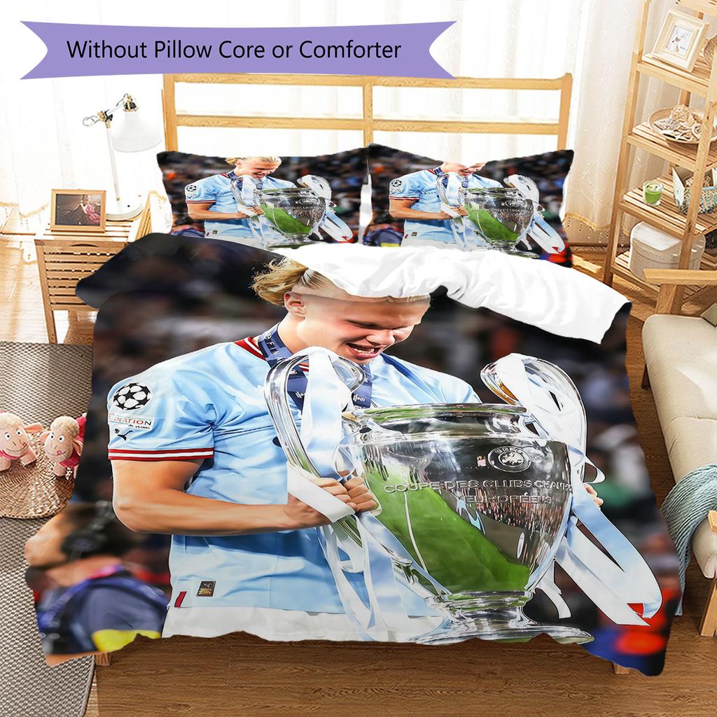 Erling Haaland Star Bedding Quilt Set Quilt Cover Pillowcase Home Decoration Birthday Gift (1 * duvet cover + 2 * pillowcase, without core)