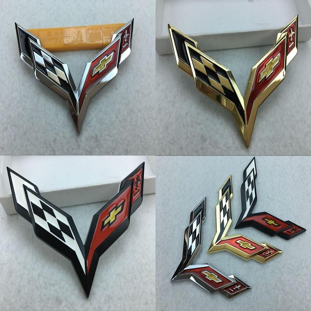 Elegant Zinc Alloy Metal Crossed Flag Emblem For Corvette C7 Stingray Badge