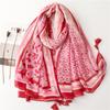 Fresh Cotton Linen Sun Protection Shawl: Red Flower Tassel Silk Scarf for Spring/Summer Travel