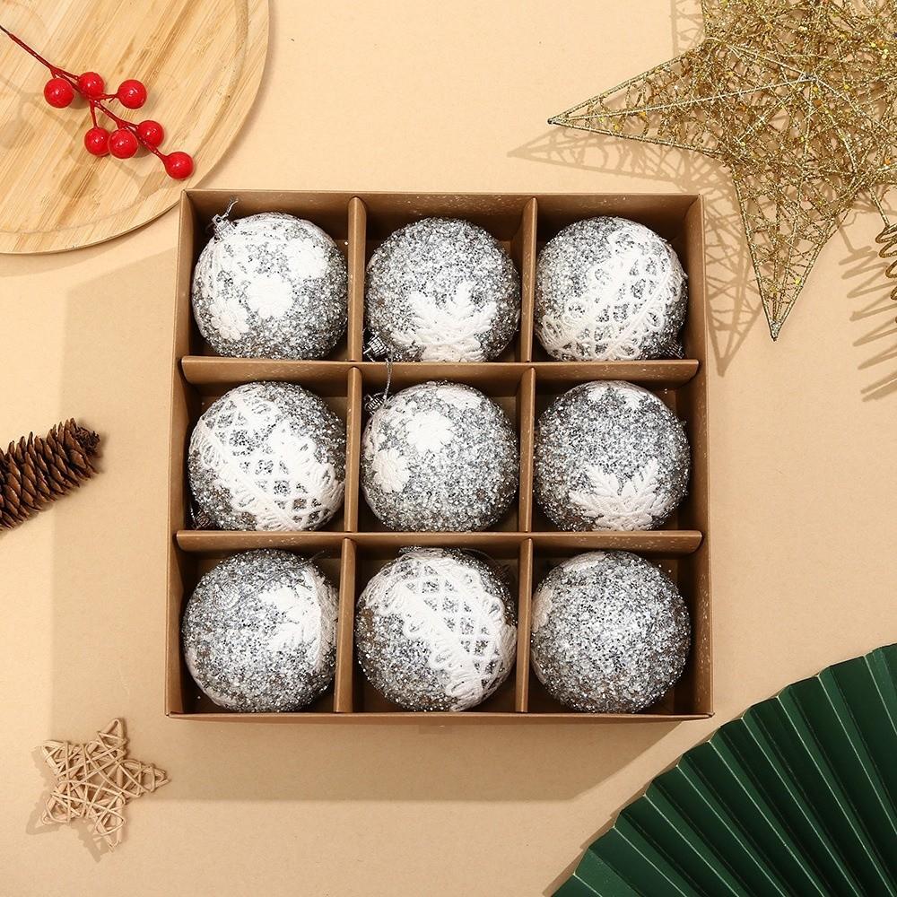 9PCS Glitter Christmas Ball Ornaments Lightweight Traditional Xmas Hanging Balls Reusable Snowflake Pattern