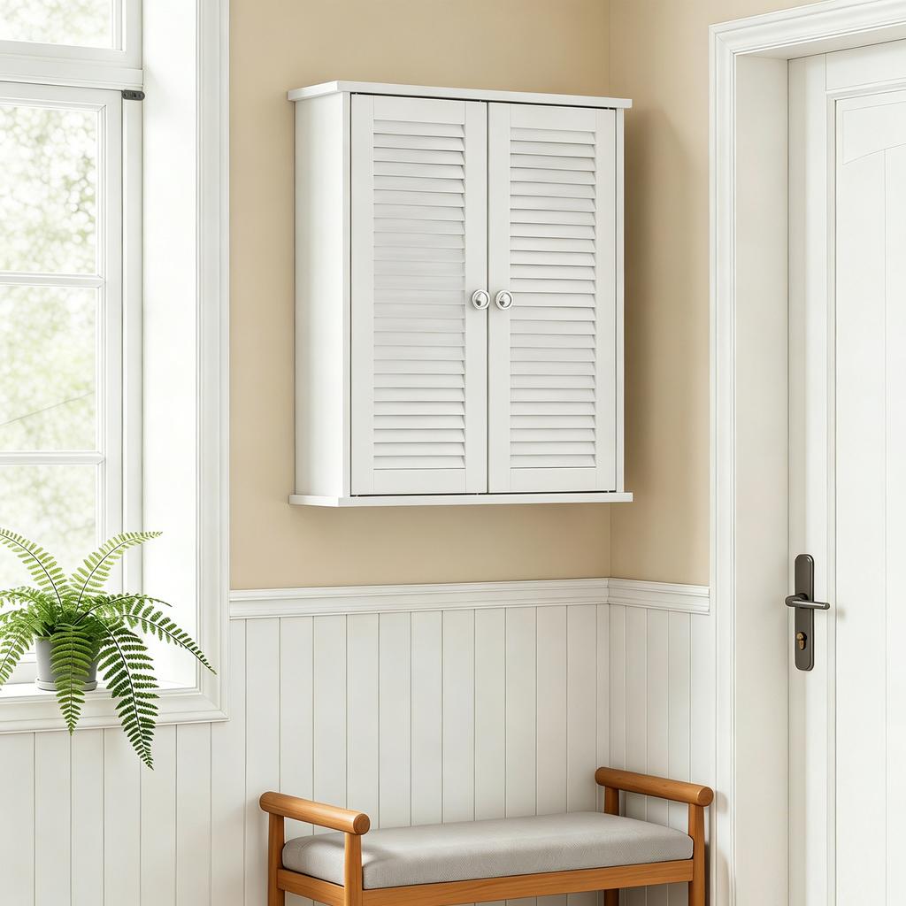 Bathroom Cabinet Bathroom Wall Cabinet With Louvered Doors And Adjustable Shelf Storage For Kitchen White