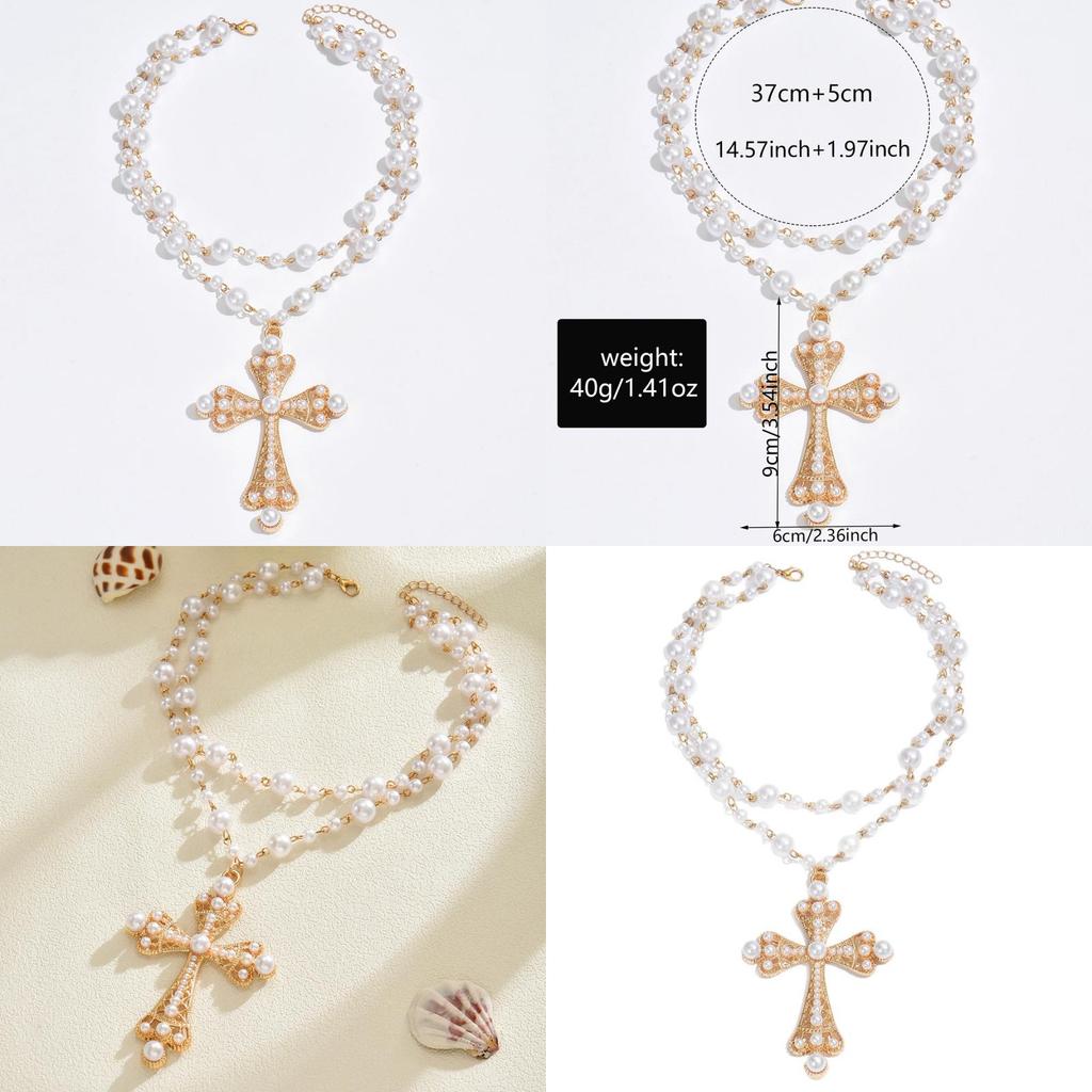 Oversized Cross Pendant Necklace With Alloy Charm For Female Punk Casual Wear