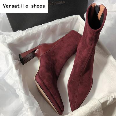 Квадратный Высокий Каблук Женские Ботильоны Модные Молнии Туфли Ретро Стиль Осень Зима Острый Носок Дамы Танцы Вечеринка Выпускной Туфли