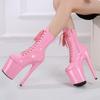 Patent Leather Pole Dance Shoes Super High Heel Platform Waterproof Table Model Catwalk Nightclub Stage Short Boots Women