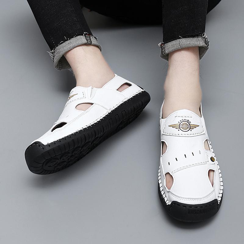 39-48 Летние мужские кожаные пляжные сандалии ручной работы Мужские сандалии с закрытым носком Сандалии большого размера