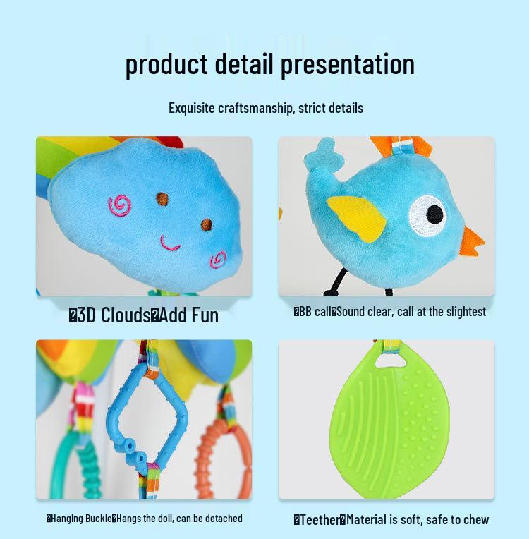 Rainbow Leaves Baby Crib Mobile & Plush Animal Rattle Toy