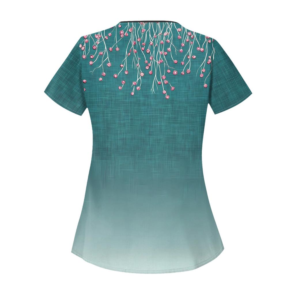 Женская повседневная рабочая одежда с короткими рукавами и наклонным воротником с принтом и двойными карманами