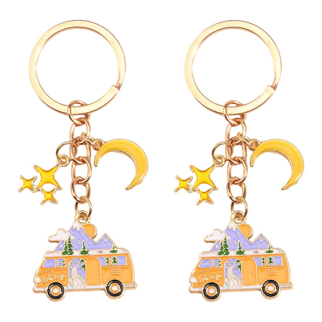 2Pcs Camping Keychain Set Colorful Motorhome Keyrings Stylish Bag Pendant Key Pendant Suitable for Travel Enthusiasts