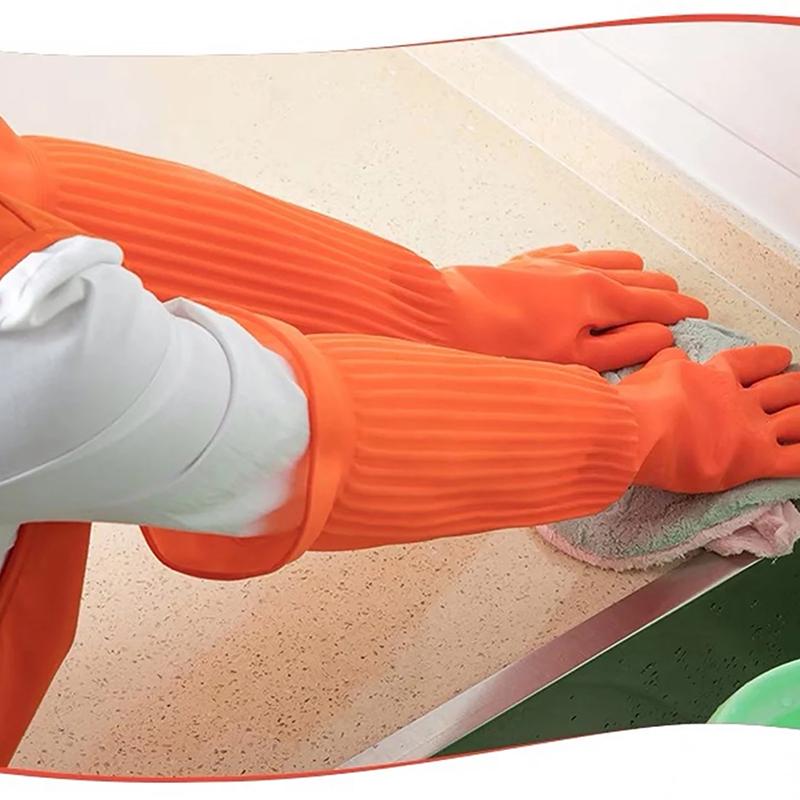 Waterproof Warm Household Dishwashing Dust Glove Long Rubber Gloves Kitchen Tool