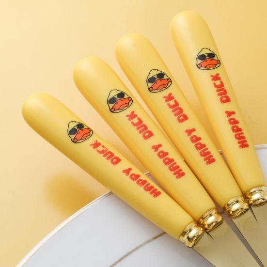 1/6Pcs Dessert Spoon No Burr Heat Insulation Stainless Steel Cartoon Duck Anti-slip Mixing Scoop