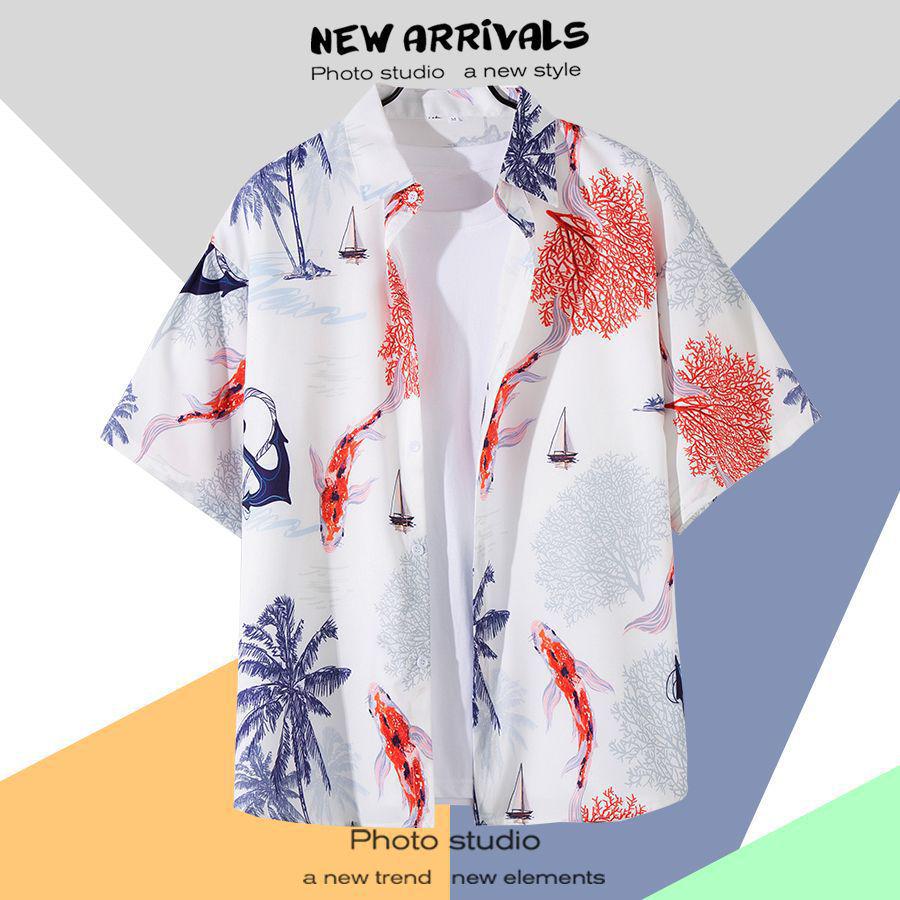 Летняя свободная гавайская рубашка с цветочным узором в корейском стиле для мужчин