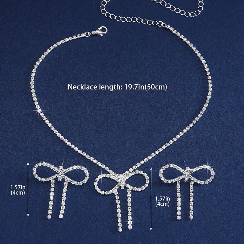 1Set Elegant Shiny Bow Earrings Necklace Set For Women Girls Vintage  Necklace Earrings Jewelry Accessories Gifts