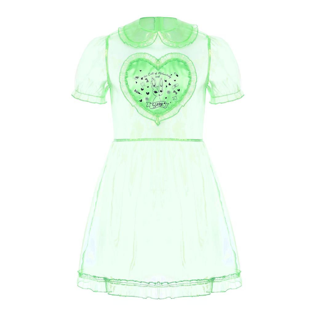 Мужское прозрачное сетчатое платье горничной, милый воротник, рукава-буфы, расклешенное А-силуэта, костюм для кроссдрессинга, клубная ночная одежда