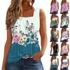 Женская плиссированная майка без рукавов с квадратным вырезом и растительным принтом