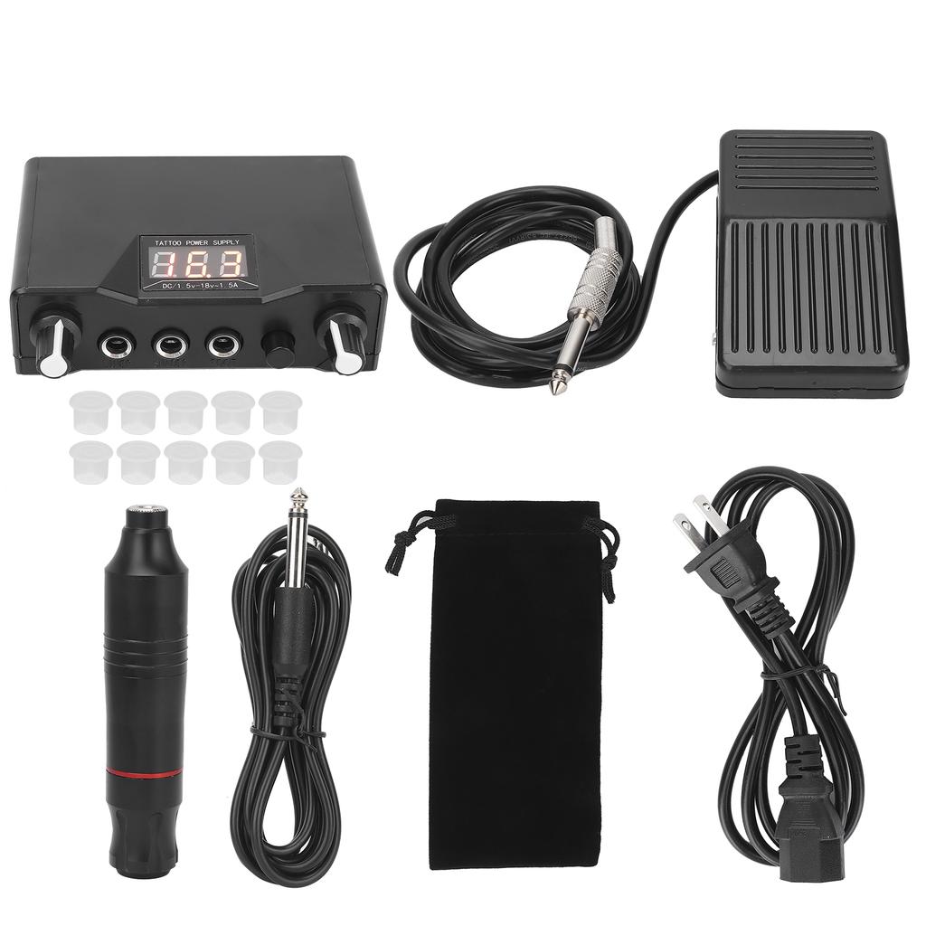 Профессиональный набор для татуировки с ручкой и блоком питания для тату-машинки, черный