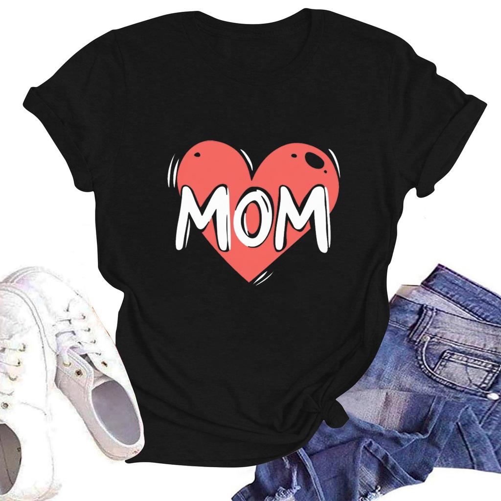 Women's Casual Round Neck Short Sleeve Pullover Printed T-Shirt Top