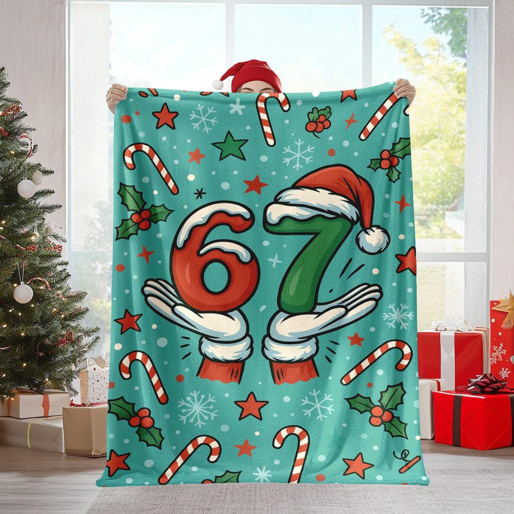 Retro-style 67 number printed soft and warm blanket - suitable for Christmas gifts, camping, traveling, car use, and office use