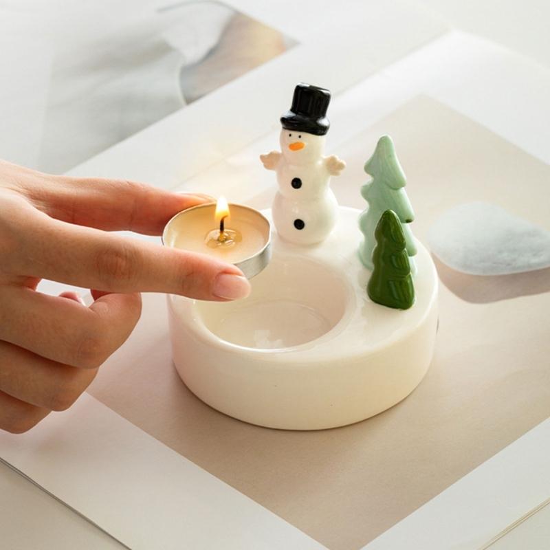 Christmas Ceramic Candlestick Decorative Stand Holiday Table Centerpeice