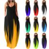 Women Casual Tie Dyed Print Drawstring Gradient Rendering Sling Long Dress