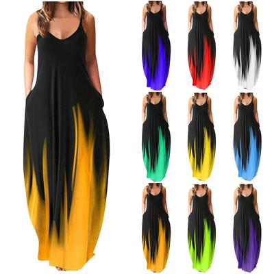 Женское повседневное длинное платье с принтом на шнуровке и градиентным рендерингом