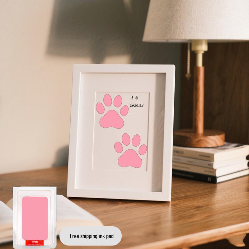 Pet Paw Print Memorial Frame with Wash-Free Ink Pad for Cats and Dogs