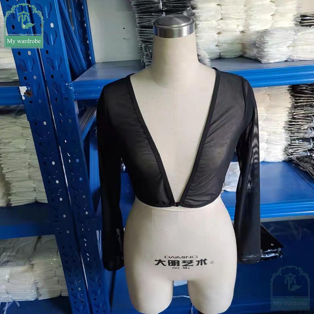 Women Tops Clothes Long Sleeve Floral Lace Vintage Dress Shrug Bolero Cardigan Slim Lace Jacket See-trough