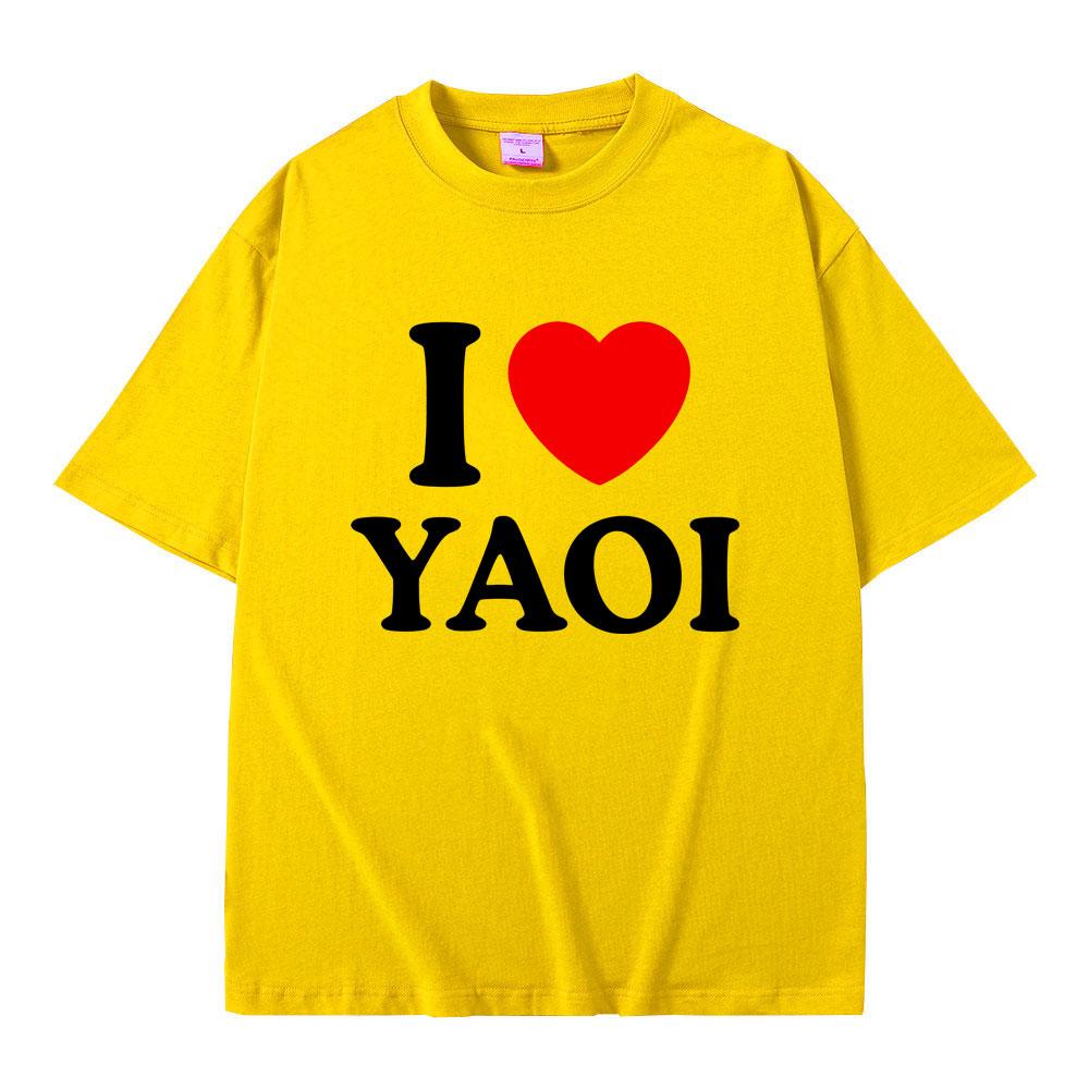 Смешная футболка с мемом I Love Yaoi для мужчин и женщин, модная, винтажная, с круглым вырезом, мужская, повседневная, хлопковая, большого размера, с коротким рукавом