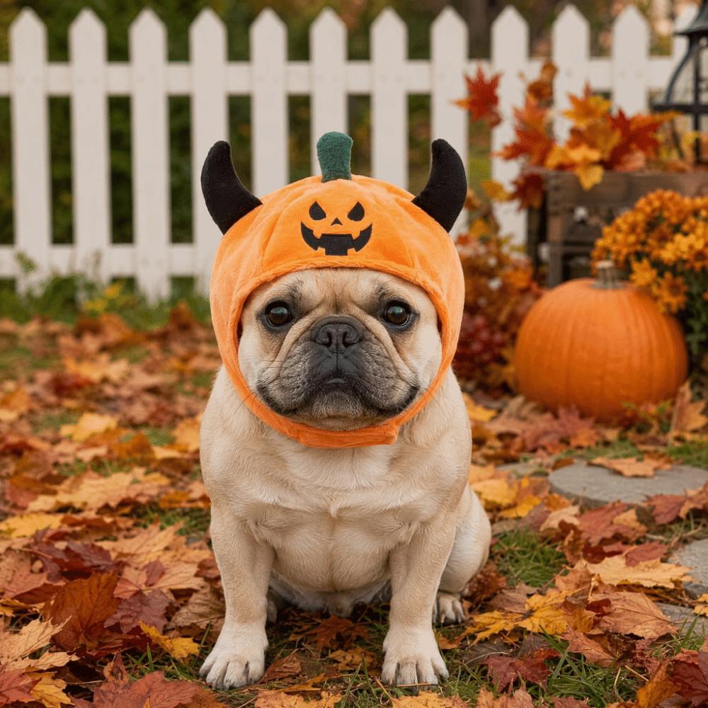 Fashionable Pumpkin Pets Hat Plush Ox Horn Cat Cap Creative Halloween Dog Hat Pet Accessories