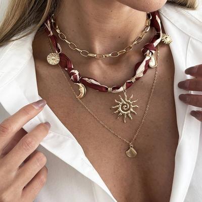 Salircon 3 шт./комплект Богемный Шарм Ленточный Ожерелье Женское Золотой Цвет Подсолнух Луна Сердце Кулон Чокер Ожерелье Украшения Подарок