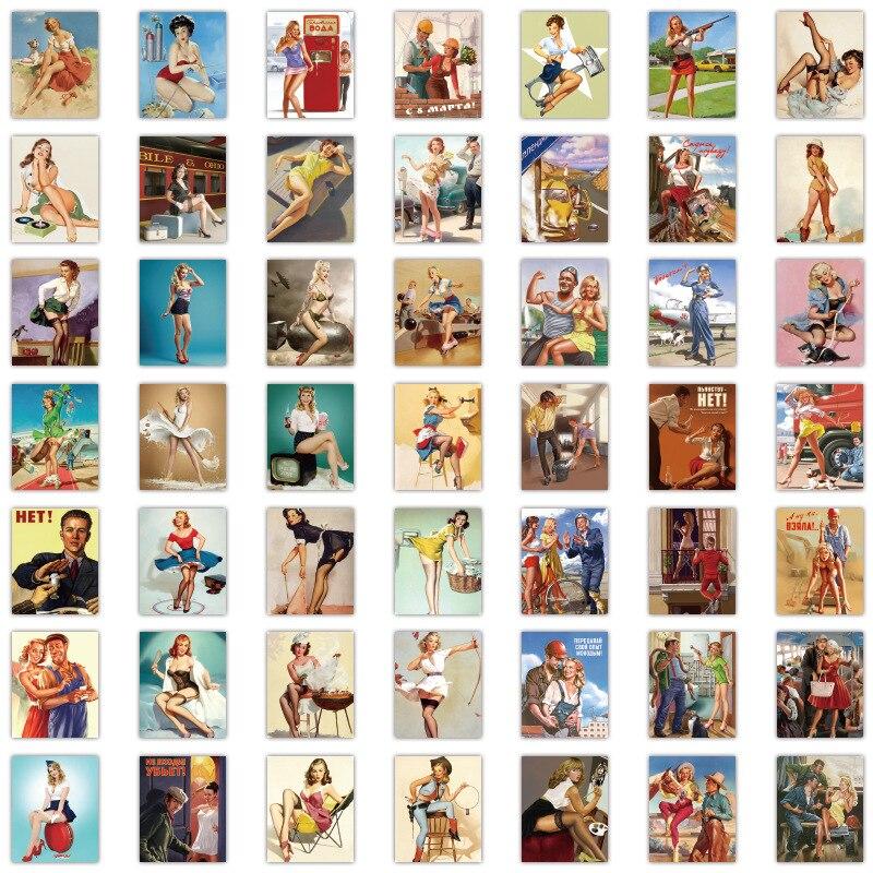 10/50 шт., Европа и Америка, ретро-девушка, наклейка для девочек, граффити, наклейки для DIY, багажа, ноутбука, скейтборда, мотоцикла, велосипеда, наклейка