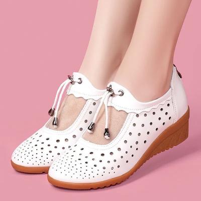 Женская мода легкий вес белый ажурный дышащая обувь леди повседневный красный комфорт лето танкетка туфли ab568