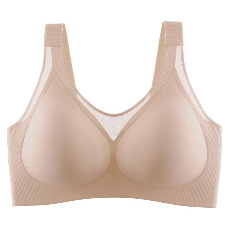 Summer new vest jelly soft support pull gather solid cup underwear mesh high elastic lace large size bra