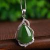 925 Sterling Silver Hetian Jade Water Drop Pendant Necklace with Certificate Jasper Style