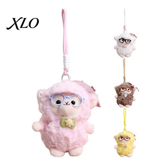 Fashionable Purse Charm Plush Sheep Doll Pendant for Bags And Keys, Soft Curly Stuffed Animal Keychain Fluffy Backpacks with Bow Glasses Accessories,