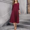 Женское плиссированное платье А-силуэта миди с рукавами 3/4 и круглым вырезом, свободное платье для летнего пляжного отдыха, струящийся сарафан