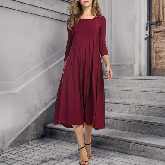 Женское плиссированное миди-платье А-силуэта с рукавами, круглым вырезом и расклешенной юбкой, летнее
