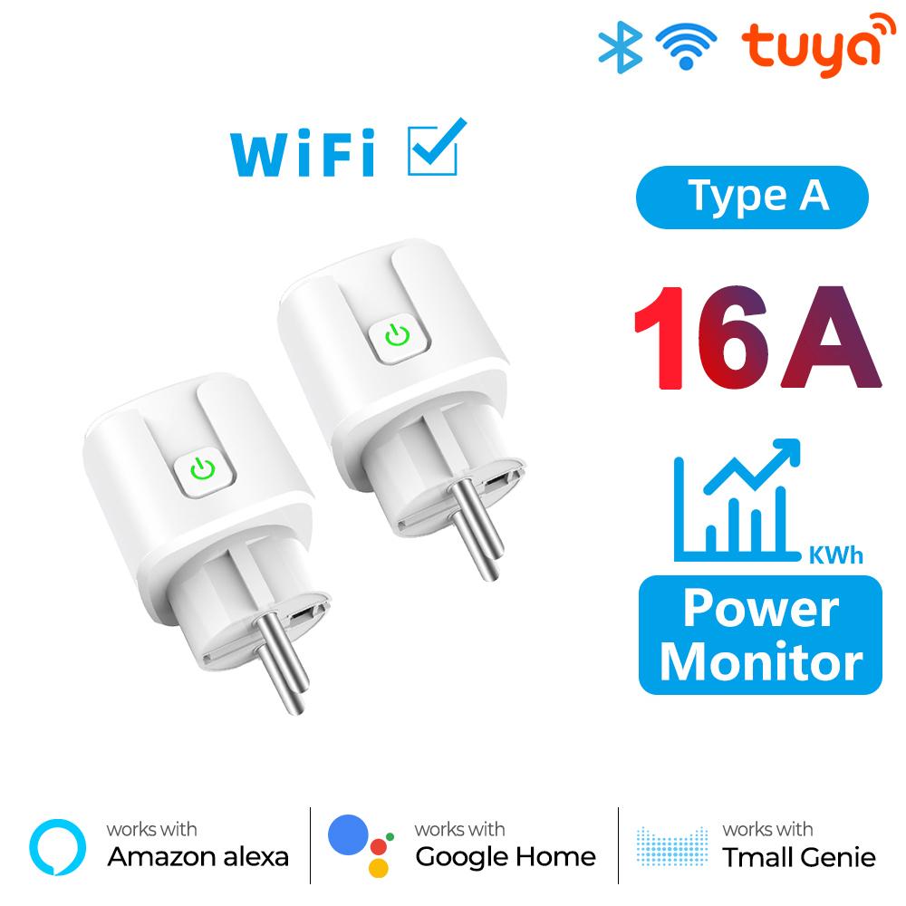 Tuya Wifi Rf433 Eu Smart Socket Plug Outlet 16a Adapter Power Monitor Wireless Remote Control App For Google Home Alexa
