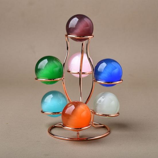 Sphere Metal Display Stand 7 Faux Crystal Ball Decorative Glass Fortune Ball Globe Stone Show Holder Organizer Rack Home Office Desktop Decoration