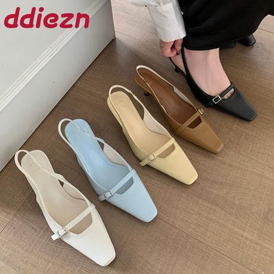 Модная женская обувь с мелким вырезом, туфли-лодочки слипоны, женская обувь на каблуке, модная обувь на среднем каблуке для женщин 2025 Новая летняя весенняя