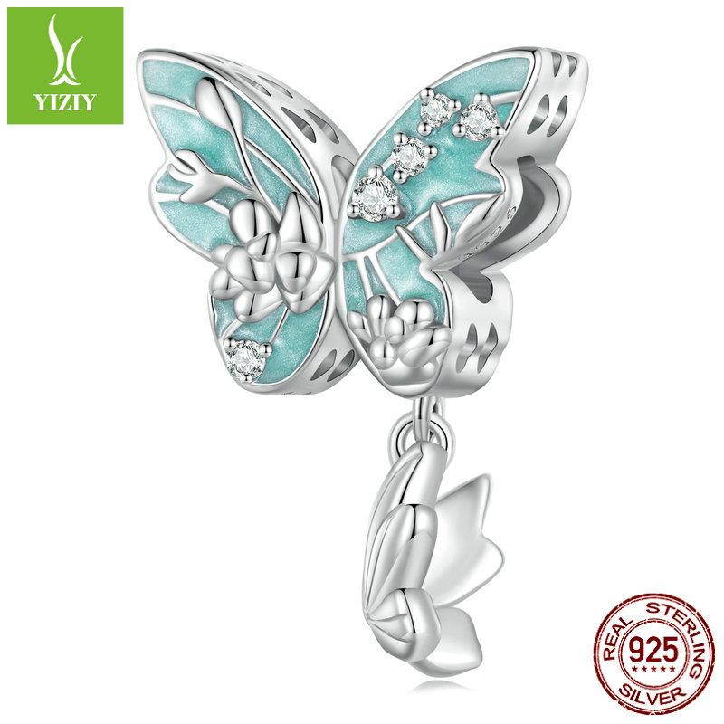 Green Oil Drop Butterfly Diy Bracelet Beaded, Spring Small Fresh S925 Silver Pendant Accessories