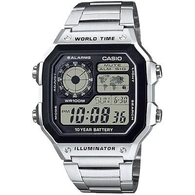 Мужские цифровые часы с мировым временем AE-1200WHD-1AV, серебристый металлический браслет, международная модель, параллельный импорт